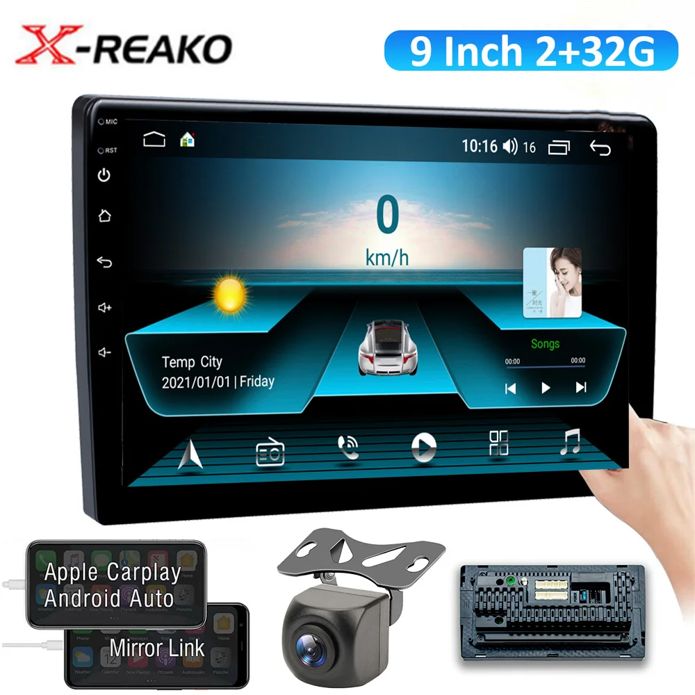 

X-REAKO 2+32G 2 Din 9'' Andriod 11 Car Multimedia Player Carplay GPS Navigation Bluetooth Car Audio Wifi USB FM MirrorLink HD