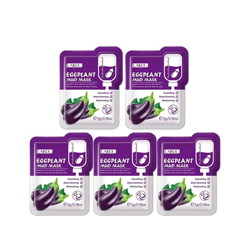 5 pièces LAIKOU masque de boue d'aubergine contrôle de l'huile hydratant Anti-acné Anti-rides blanchissant masque d'argile nettoyante soins de la peau masque facial
