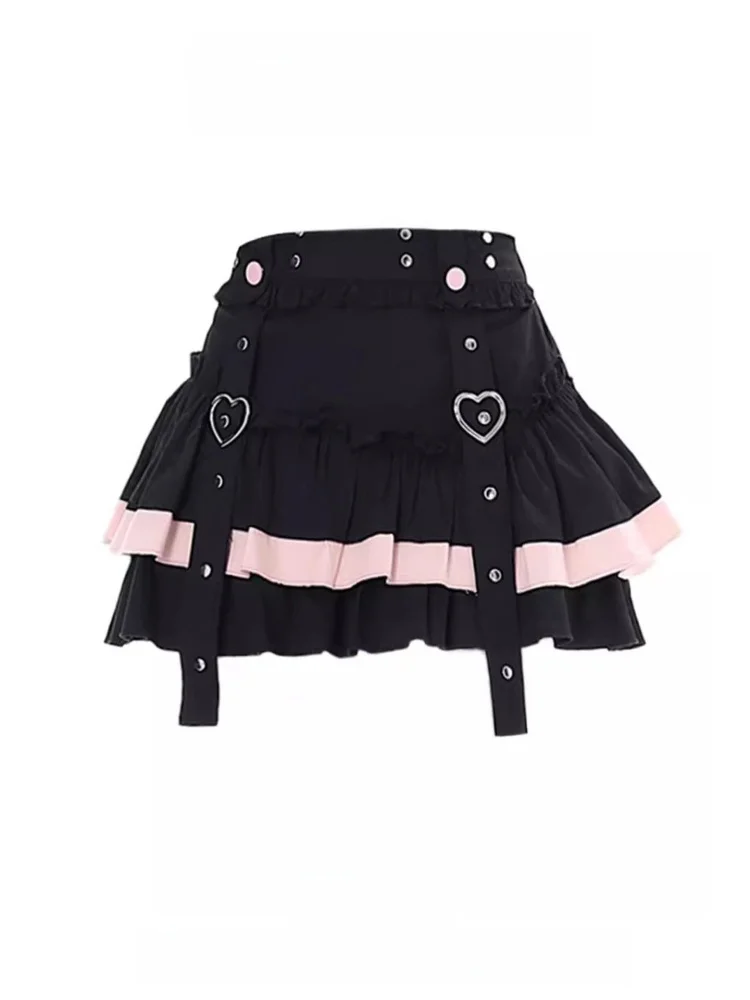 

Korean Sle High Waist Cake Skirt ort f-length Girls Love Heart Puffy Spring Summer Autumn Season Versatile Skirts