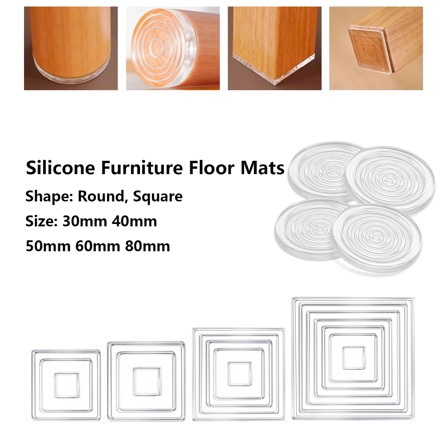 4Pcs Invisible Clear Furniture Pads , Silicone Anti-Slip Grippers for Tables Beds Chairs, Reduces Noise & Prevents Scratches