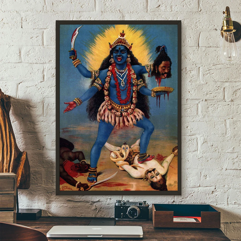 Kali By Raja Ravi Varma Canvas Painting Hindu Goddes Poster Wall Art for Home Decor