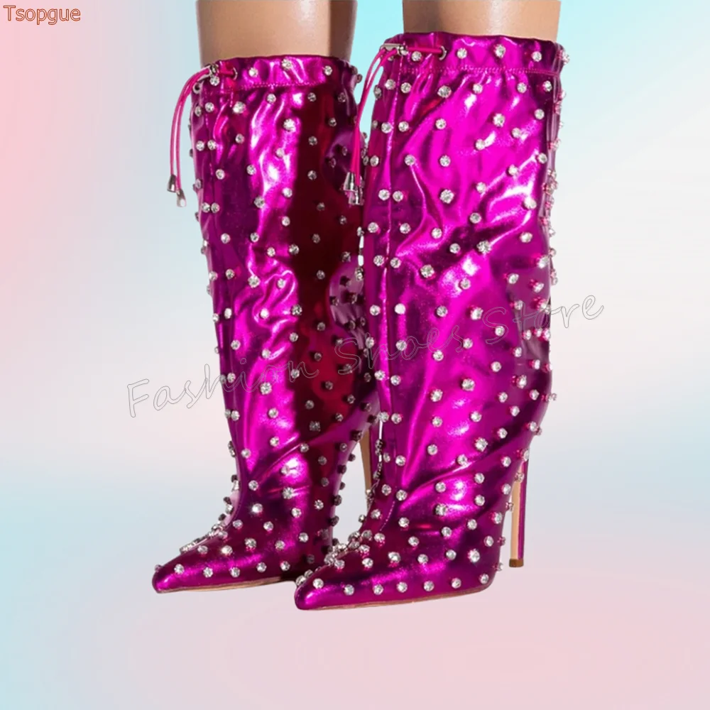 

Purple Pointed Toe Crystal Boots Matte Leather Stilettos High Heels High Heel Shoes for Women Heels 2025 New Zapatos Para Mujere