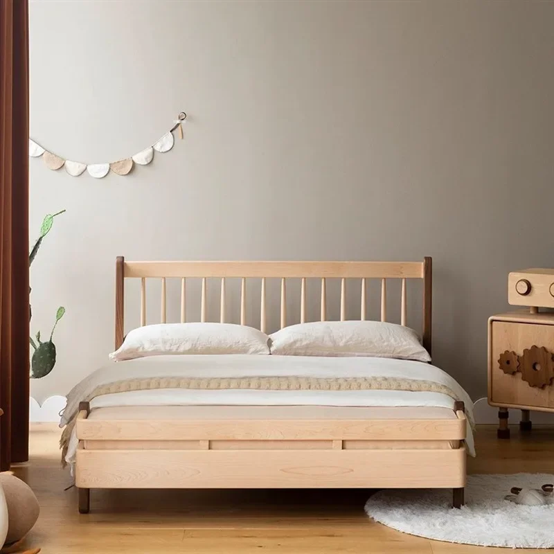 Nordic all solid wood children's bed, cherry wood hard maple with guardrail