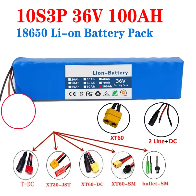 10S3P 36V Battery 60Ah lithium battery pack 18650 Lithium Ion Battery 500W High Power And Large Capacity 42V Motorcycle Scooter