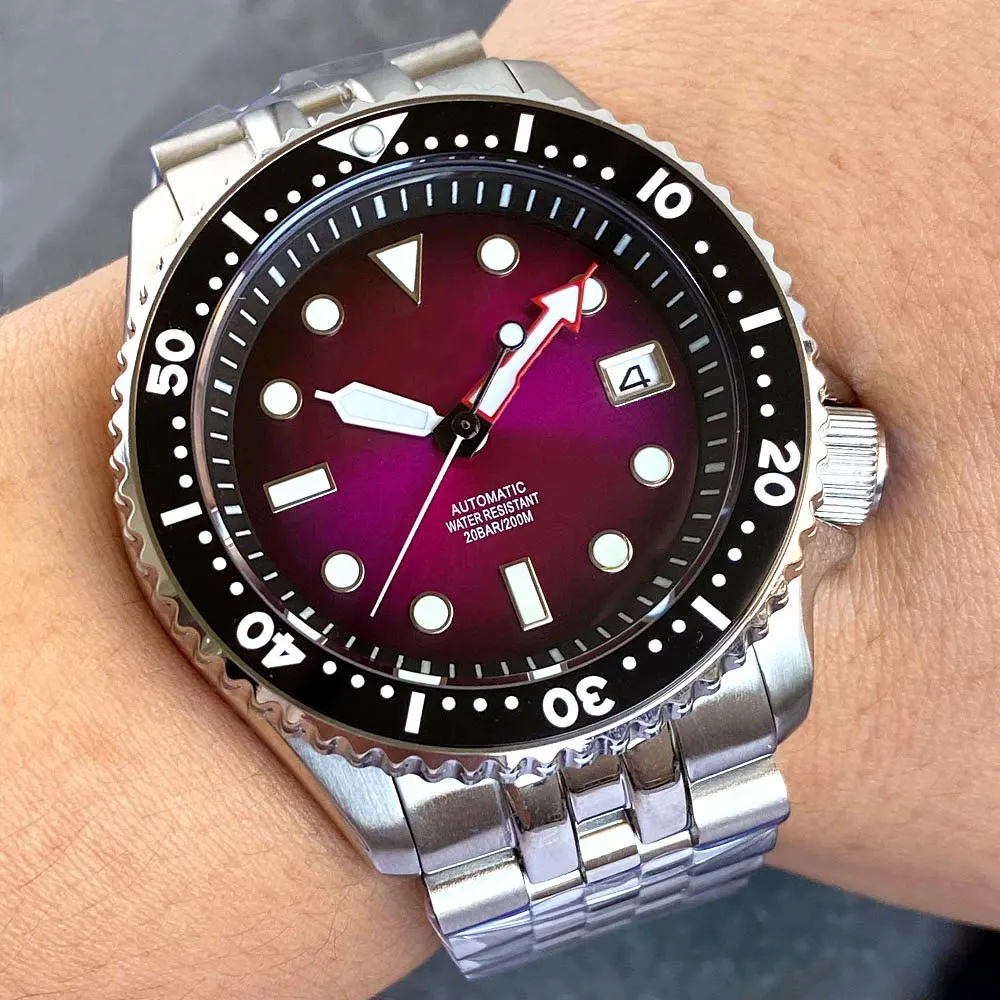 

Super Luminous Classic SKX Diving Series Tandorio 41mm Sunburst Purple Dial 20ATM Sapphire Glass NH35A Automatic Movement Date