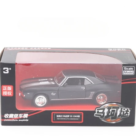 1:36 Chevrolet USA 1969 Camaro SS Vintage Matte Black Diecast Metal Car Model Toy For Collection Gift Kids