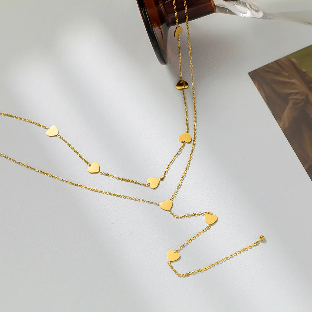 316L الفولاذ المقاوم للصدأ الهيب هوب PunkVintage متعدد الطبقات القلب قلادة قلادة للنساء طبقة مزدوجة سلسلة قلادة مجوهرات #3