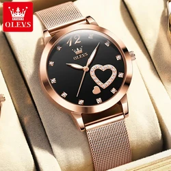 OLEVS 5189 Top Quartz Watch for Women Mesh Steel Strap Heart Design Waterproof Watches Simple Fashion Elegant Ladies Wristwatch