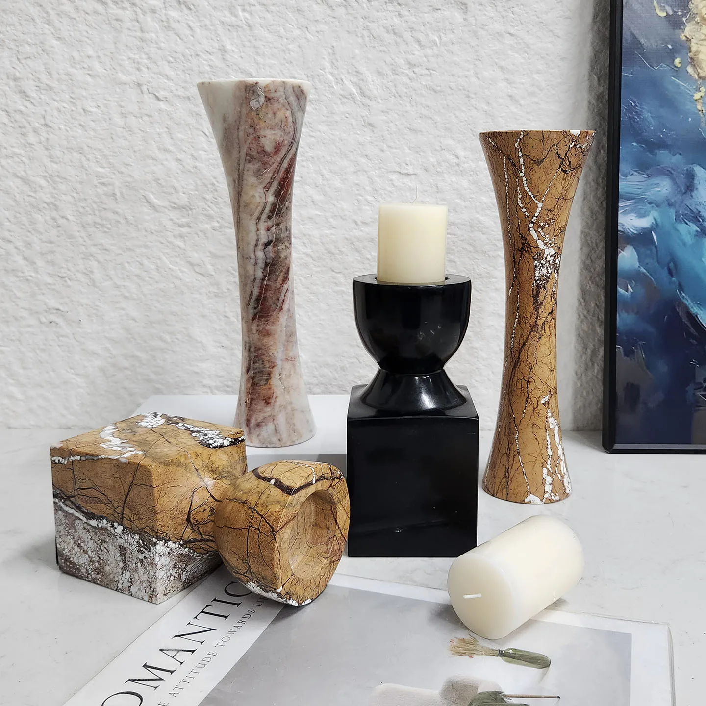 

Hxl natural marble candlestick ornament home desktop soft decoration