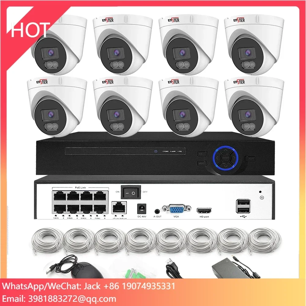 

ENSTER OEM Full Color Motion Detection Turret 5MP 4K 8 Channel Night Vision POE HD IP Security Network Surveillancea System