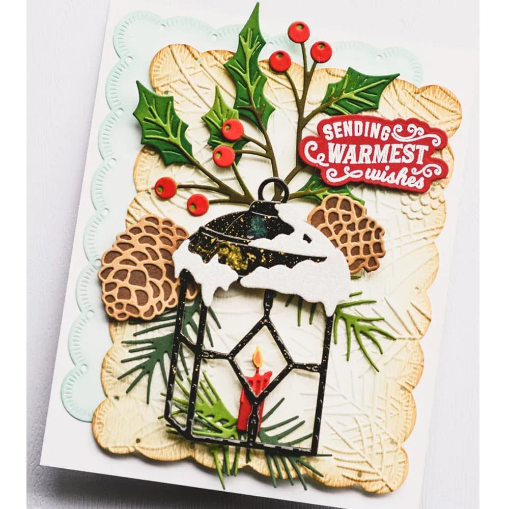 هولي كوز الصنوبر شجرة عيد الميلاد الزنجبيل المعادن قطع يموت القوس الفرح الكلمات يموت DIY بها بنفسك سكرابوكينغ بطاقة الديكور الحرفية صنع