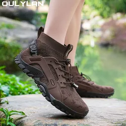 Men Quick Dry Shoes Slip On Hiking Upstream Wading Shoes Non-slip Mesh Breathable Water Sneakers High Top Climbing Footwear