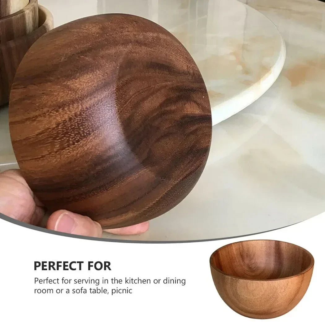 Natural Wooden Salad Bowl Serving Tableware For Rice Soup Dip Coffee Tea Household Fruit Bowl Wood Food Container Utensils