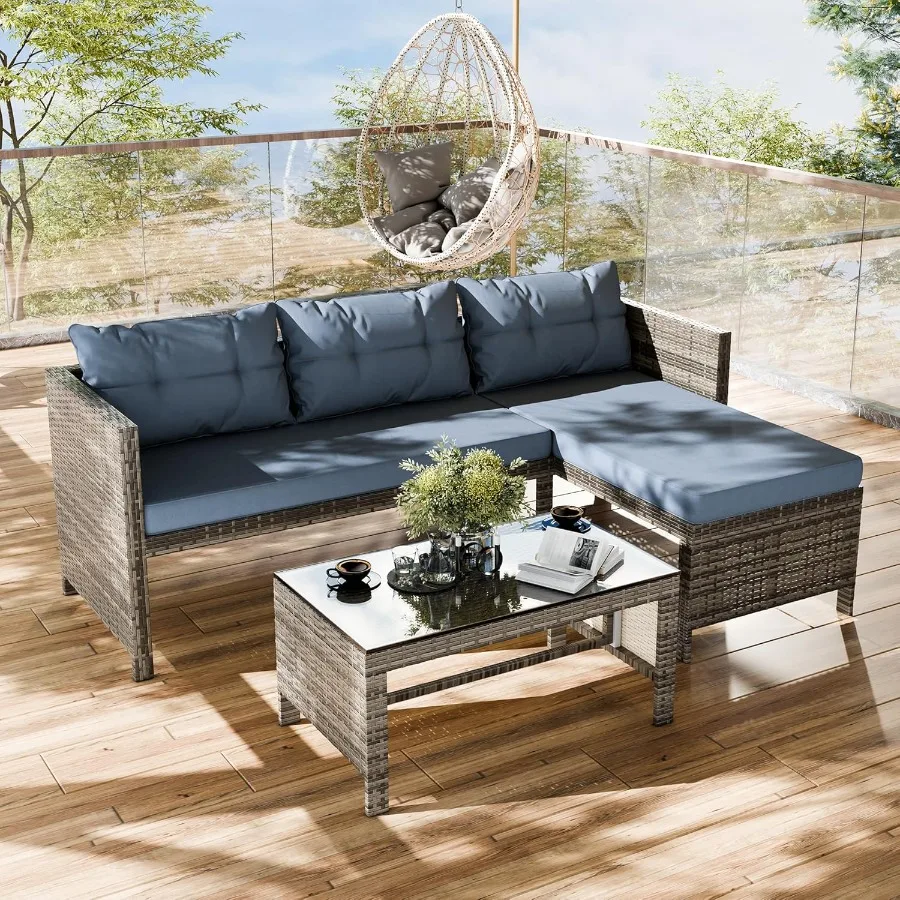 Outdoor Patio Furniture Sets Wicker Patio sectional Sets 3Piece All Weather Wicker Rattan Patio Seating Sofas with G