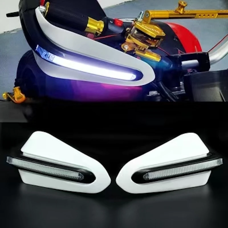 1 Pair Brake Lever Guard with White or Yellow LED Light Windproof Hand Guard Hand shield Protector for Motorcycle Scooter Moped
