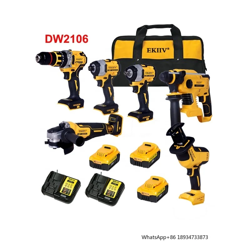 EKIIV Factory Power Drills Kit 21v Portable Electric Cordless Brushless 18V Cordless Drill Lithium Battery Power Tools Kit