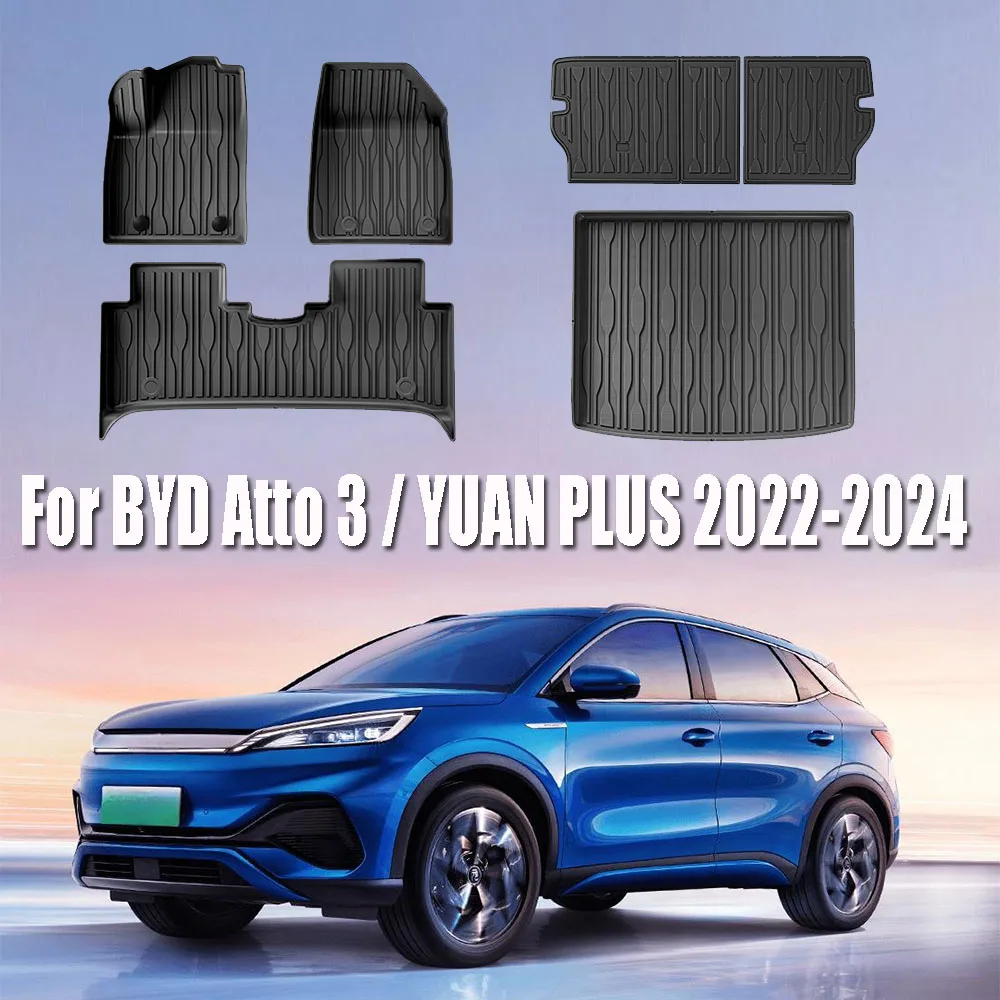 For BYD Atto 3 / YUAN PLUS 2022-2024 TPE Floor Mats and Cargo Liner, All Weather Floor Liners Trunk Mat TPE Heavy Duty Pad