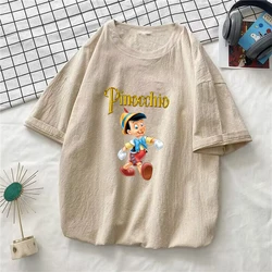 Cartoon Pinocchio Washed Cotton T Shirt Streetwear Short Sleeve Tshirts Men Women Summer Clothing T-shirt Tees Tops