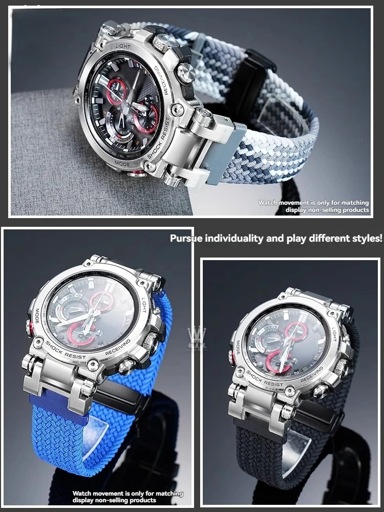 Nylon Strap for Casio G-Shock MTG-B1000/G1000 | Elastic Woven Band with Foldable Clasp | Durable Canvas Watch Band Replacement