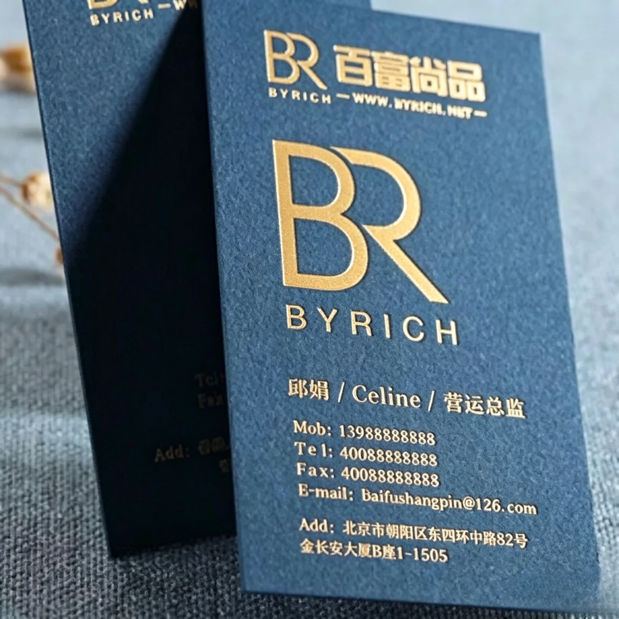 Customized Embossed Business Card Personalized Text Logo Advanced Hot Stamping - Hot Stamping Silver Right Angle Business Card