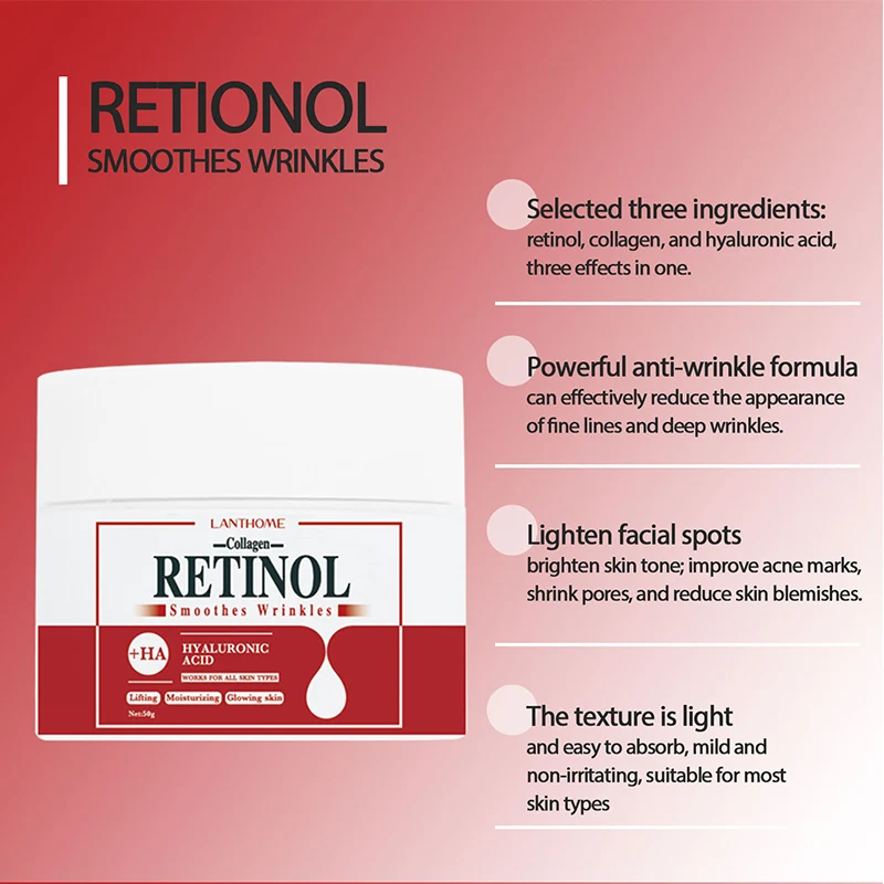 Nawilżający krem wybielający Retinol Collagen Kwas hialuronowy 3 w 1 Usuń ciemne plamy Eliminacja rozpiętowania melaniny Trądzik Rozjaśnij skórę