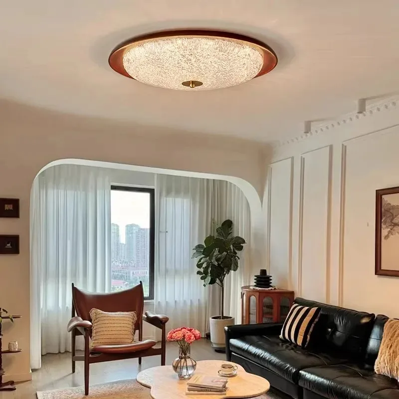 Ice Crack Solid Wooden Walnut Color Wabi-sabi Simple Modern Style Ceiling Lights for Living Room Bedroom Study Atmosphere Decor