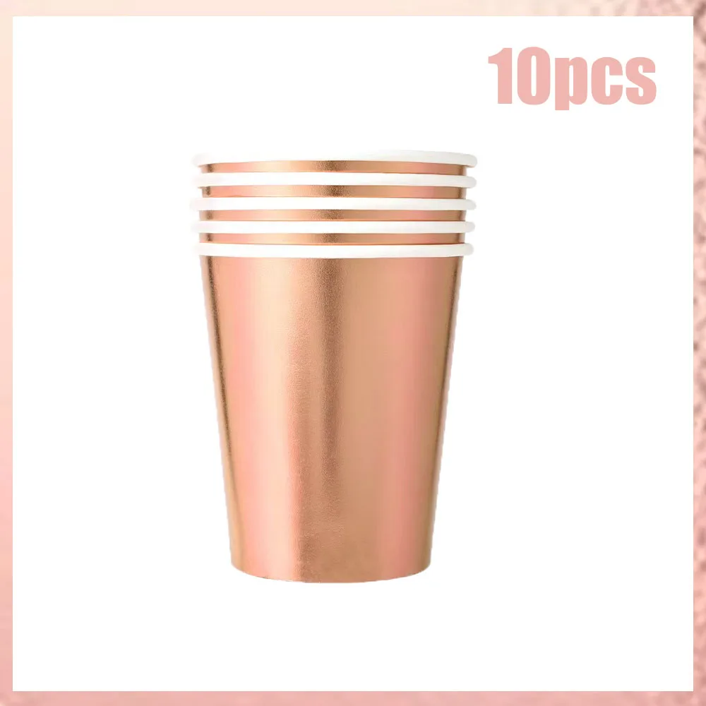 أدوات مائدة للاستعمال مرة واحدة باللون الذهبي الوردي لعيد الميلاد، أكواب تزيين حفلات أعياد الميلاد، أطباق مناديل، مفارش مائدة، سكاكين، منتجات حمام الأطفال