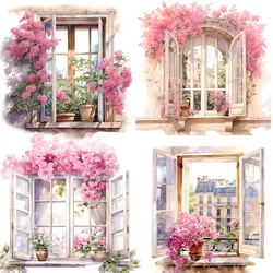 20Pcs/Pack Pink Spring Flower Window Sticker DIY Craft Scrapbooking Album Junk Journal Decorative Stickers