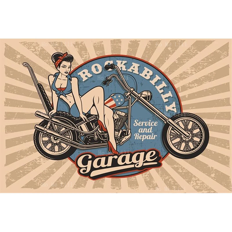 Vintage Motorbike Logo Pin Up Girls Motor On Route 66 Dirt-proof Rectangular Tablecloth By Ho Me Lili For Tabletop Decor