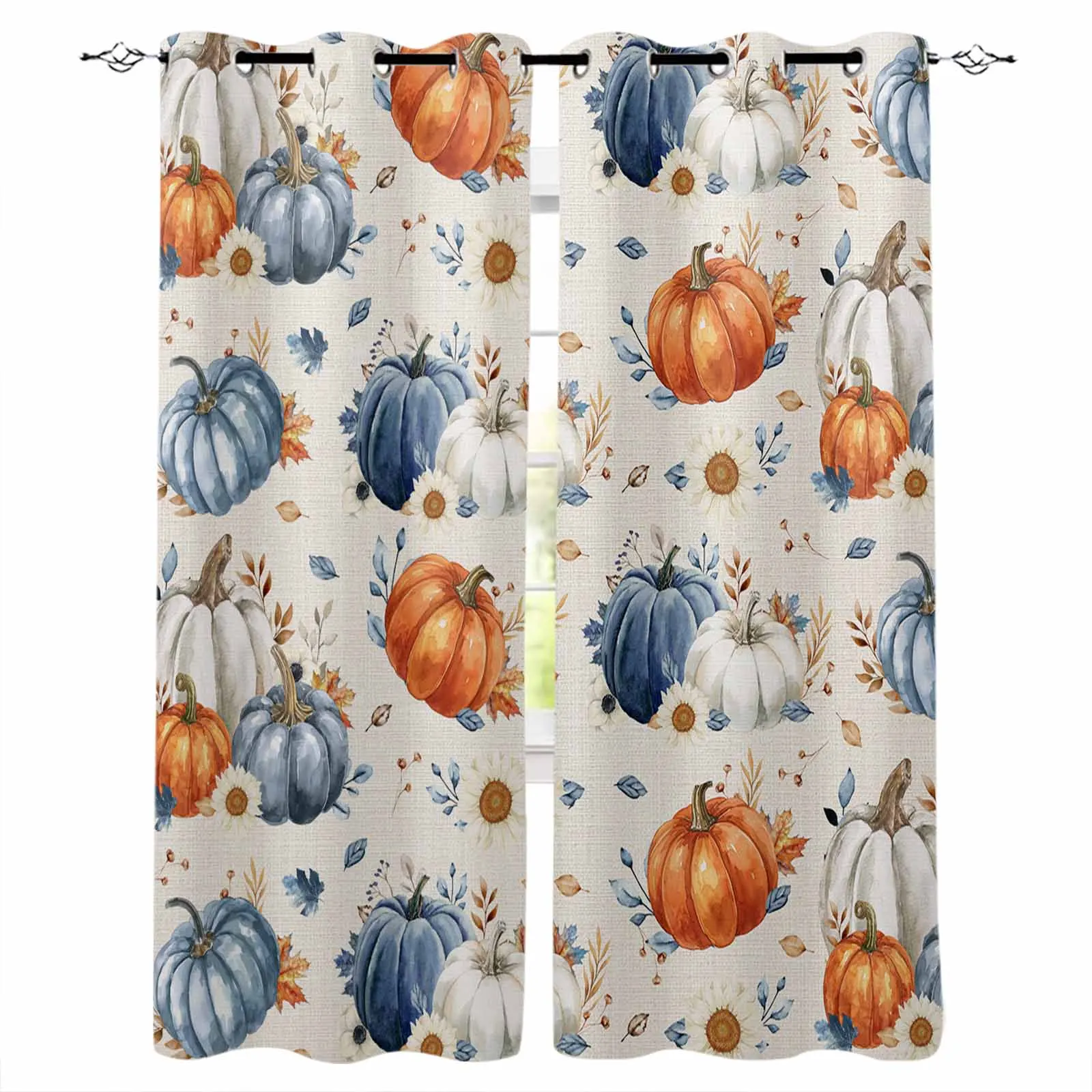 

Thanksgiving Autumn Leaf Sunflowers Curtains For Living Room Kids Bedroom Window Curtain Hall Drape Long Cortinas