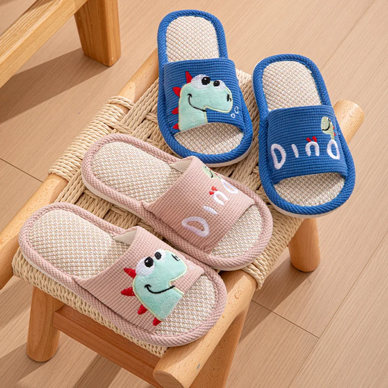 

Hemp Cartoon Children's Slippers Home Flat Cute Casual Designer Shoes Girls Spring Summer Children Lovely Indoor Slides Kid Soft