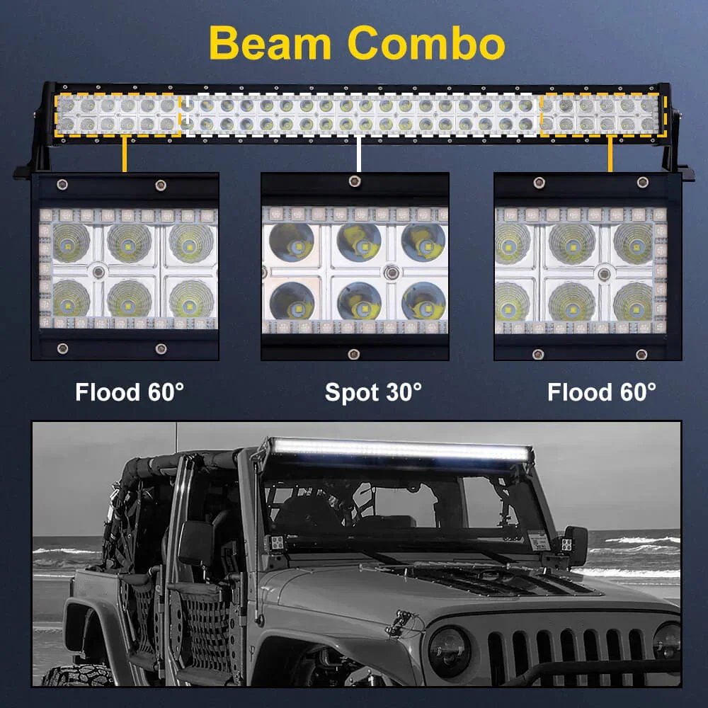 شريط إضاءة LED Halo RGB مقاس 13.5 بوصة 72 وات، مع أوضاع وامضة مطاردة، شعاع كومبو للفيضانات على الشاحنة ATV UTV للطرق الوعرة لسيارة جيب