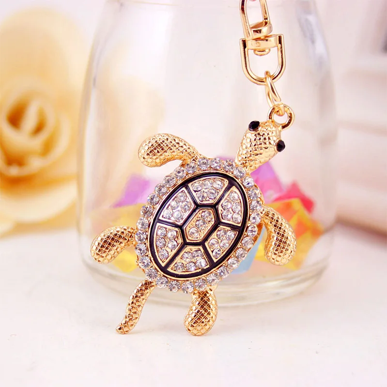 Dormon Fluffy Turtle Tortoise Keyrings Crystal Keychains Lovely Turtles Bag Pendant For Car Key Chains Holder Rings DK316