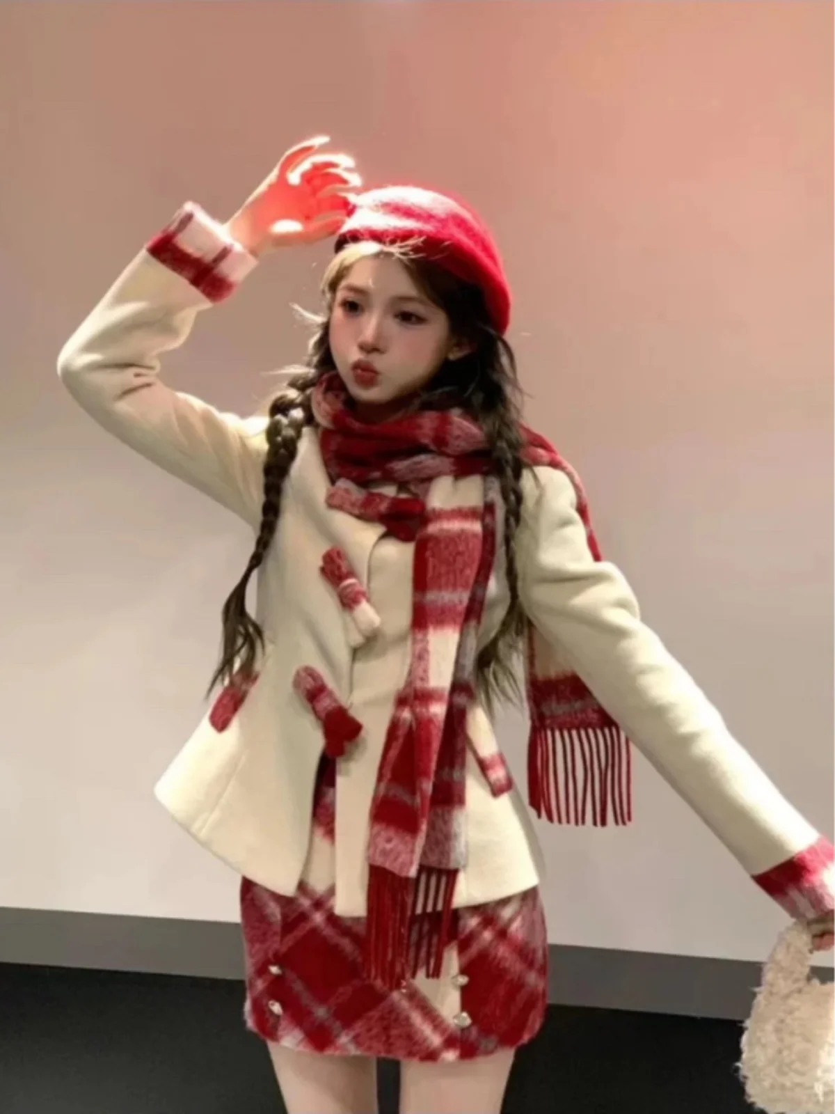 مجموعة Faion للعام الجديد معطف نسائي صغير Sle Cisas Miu معطف ort تنورة تي شيرت مجموعة فتاة غنية بمظهر Ele #5