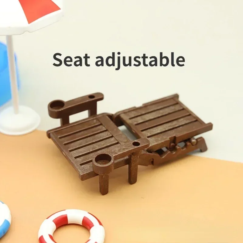 Conjunto de decoração de casa de bonecas em miniatura de praia com cadeira guarda-chuva anel de natação conjunto de piscina para casa de boneca acessórios de brinquedo
