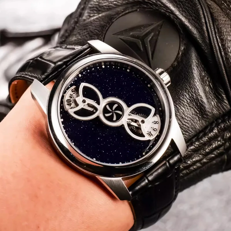 OBLVLO New Rotor Series Creative Double Wheels Automatic Mechanical Watches Super Luminous Sapphire Glass Mens Sport Watch