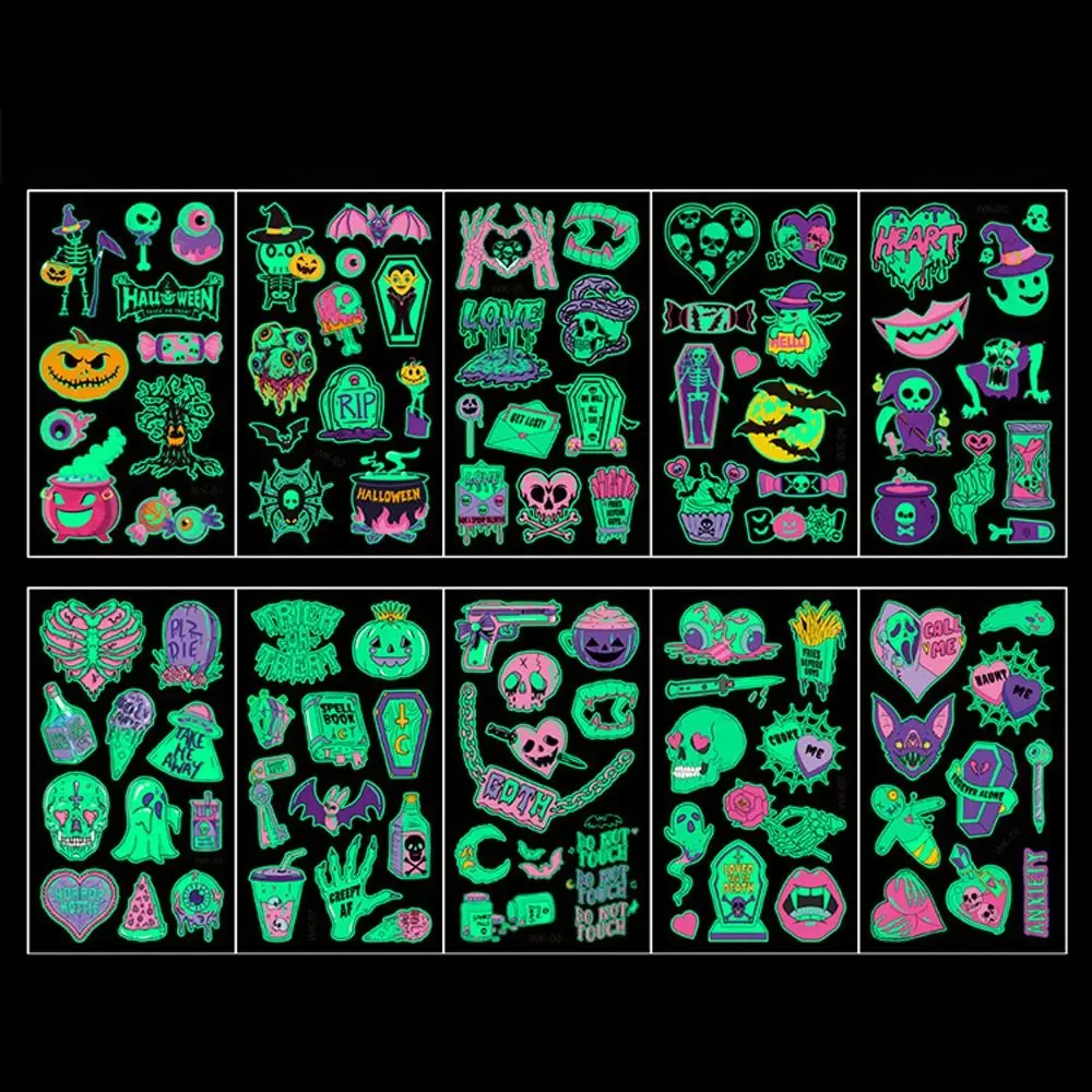 

10Pcs/Set Cartoon Luminous Night Tattoo Stickers Fake Tatoo Glow in The Dark Children Halloween Tattoo Decorations Waterproof