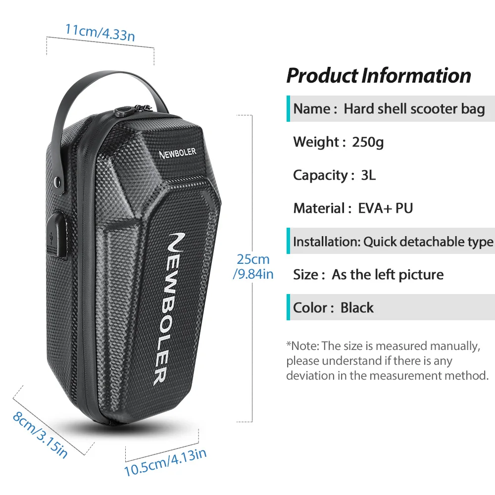 NEWBOLER 3L/5L Elektroroller-Tasche Zubehör Elektrofahrzeug-Tasche mit USB-Anschluss Wasserdichte Roller-Vordertasche Fahrradtasche – Detail 2