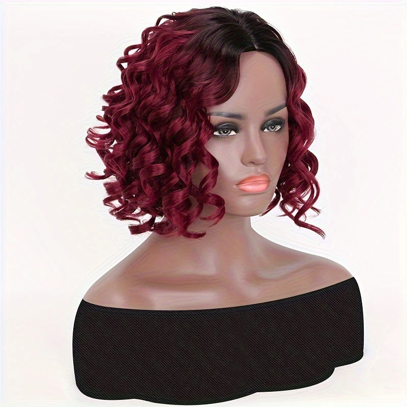 Short Ombre Burgundy Bob Syntheic Wigs Hairstyles for Women Synthetic Bob Wigs for Women with Darkroots Black Women Hairstyles