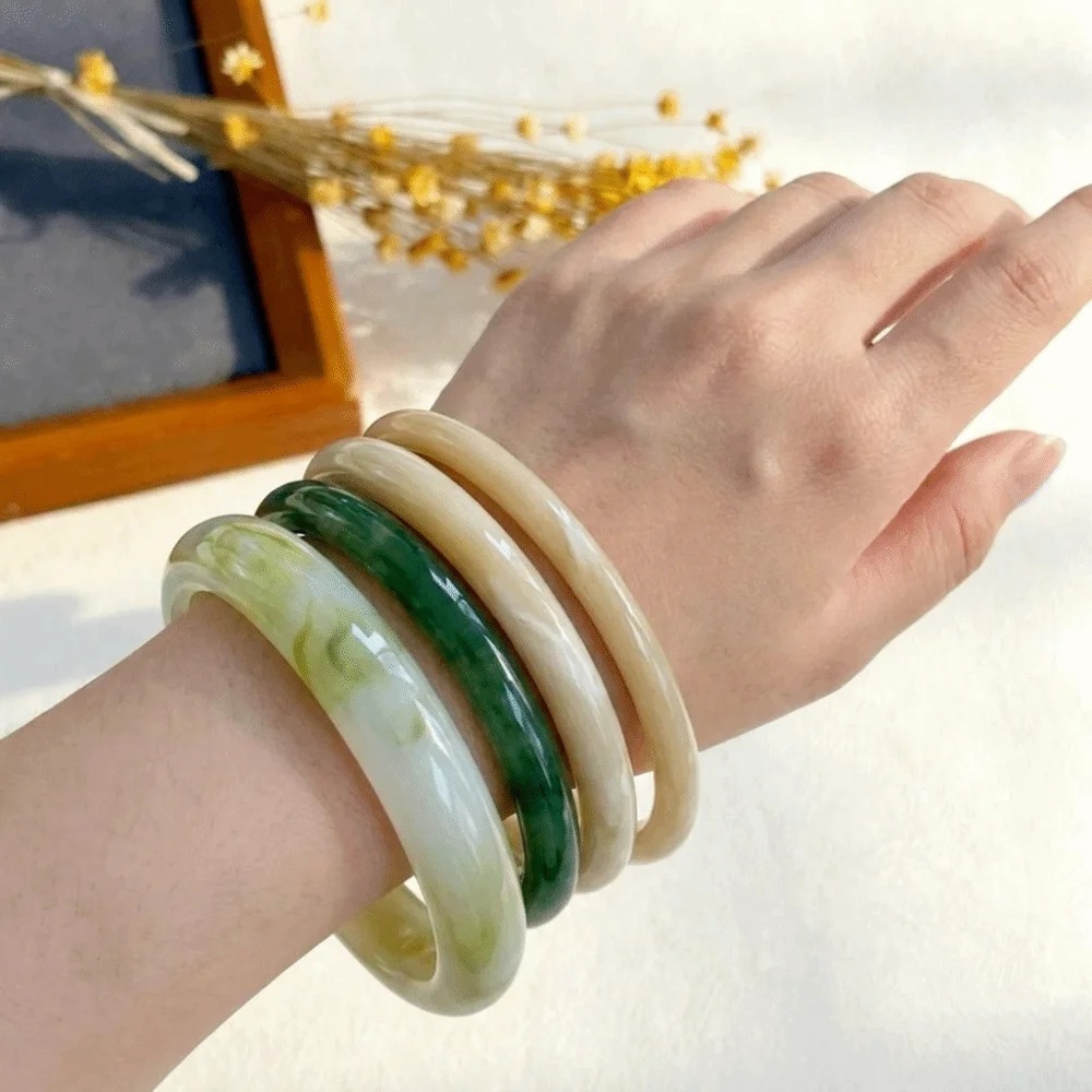 4 pcs/set Minimalist Resin Bracelet Set Light Luxury Vintage Stackable Bangle Wide Thin Transparent Layering Jewelry Wedding