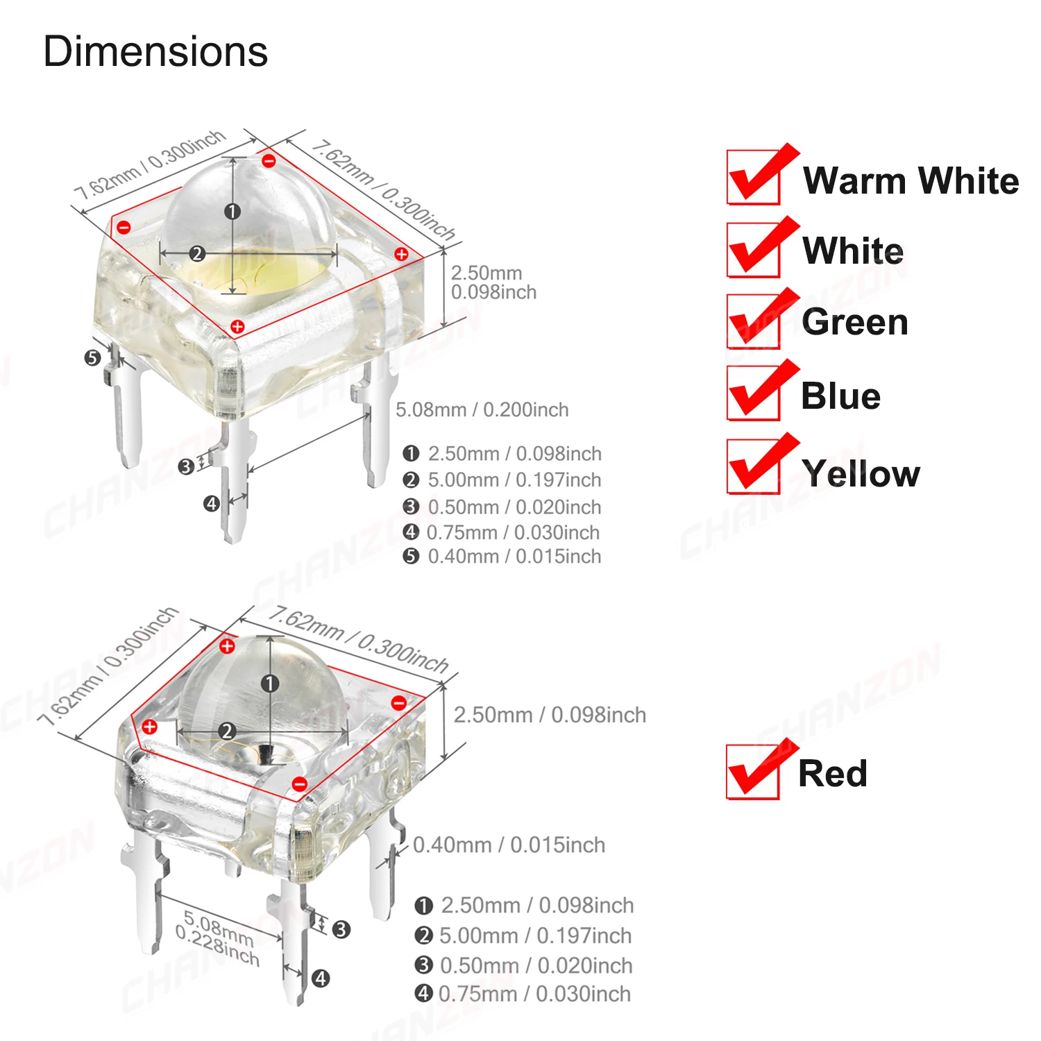 100pcs 5mm LED Piranha Light Emitting Diode Lamp Warm White Red Green Blue Yellow Bright Color 3V Indicator DIY DIP PCB Circuit