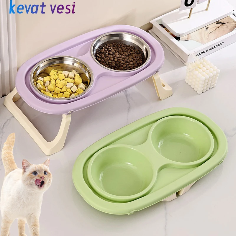 

Foldable Cat Food Bowl Non-slip Double Pet Feeding Bowl for Dogs Cats Stainless Steel Durable Puppy Kitten Feeder Pet Supplies