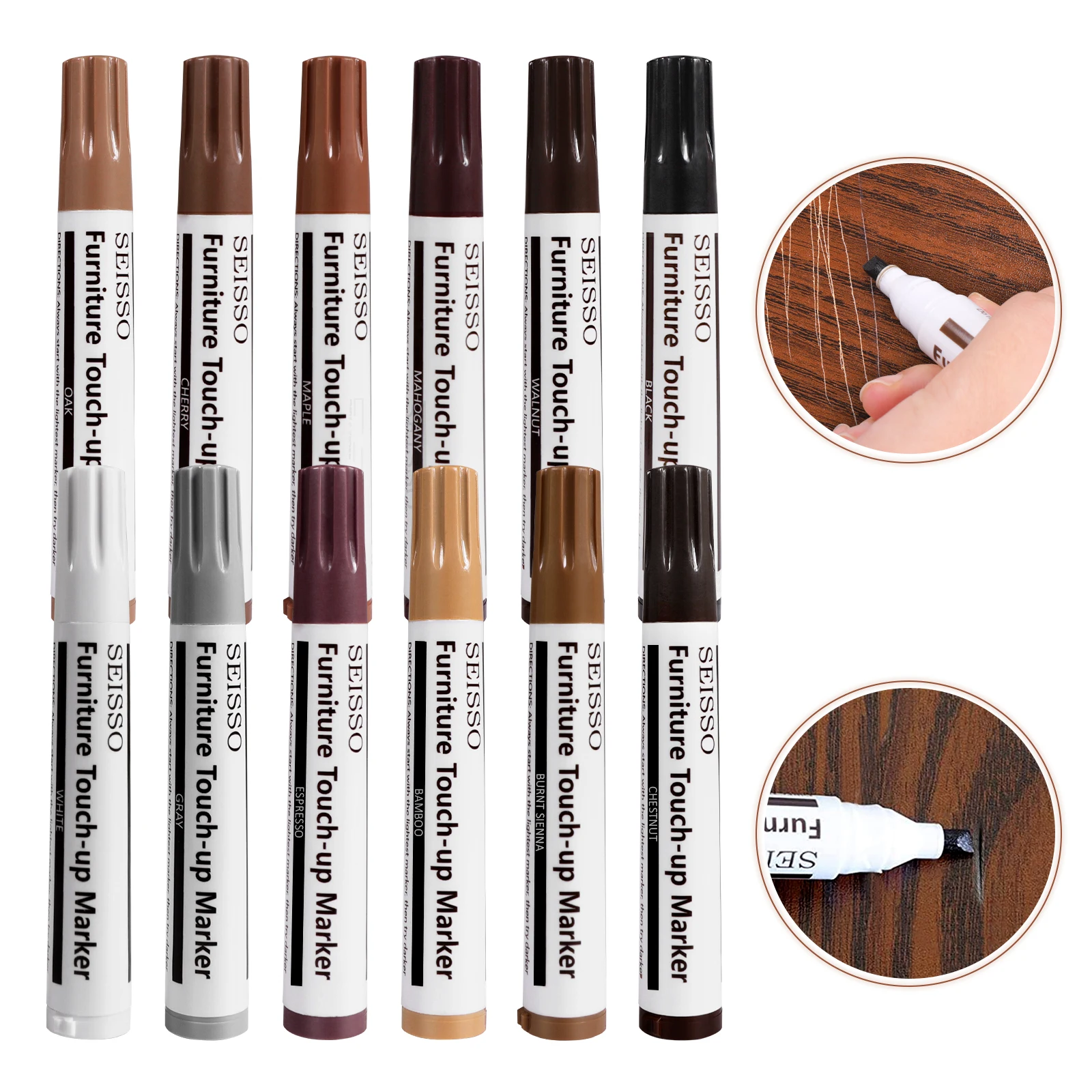 12Pcs Furniture Touch Up Kit Markers & Filler Sticks Wood Scratches Restore Kit Scratch Patch Paint Pen Wood Composite Repair