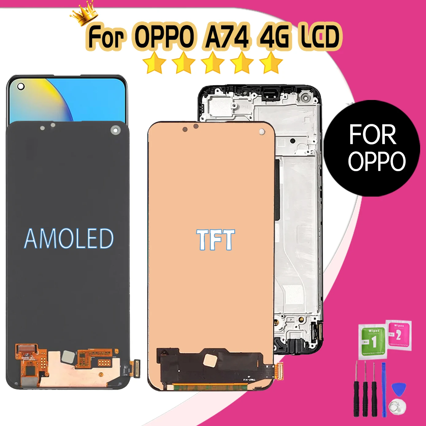 

ЖК-дисплей AMOLED 6,43 дюйма для OPPO A74 4G CPH2219, сенсорный экран с дигитайзером для OPPO A74 4G, ЖК-дисплей с рамкой, сменный дисплей в сборе