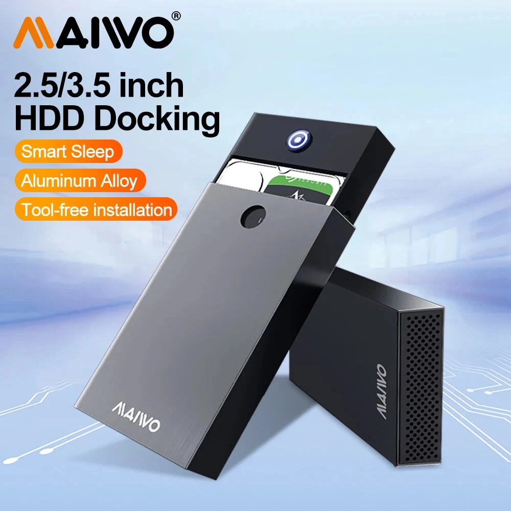 

MAIWO 2.5/3.5 inch SATA HDD SSD Enclosure USB 3.0 to SATA External Hard Drive Case with Type-C Adapter Tool-Free Design for PC