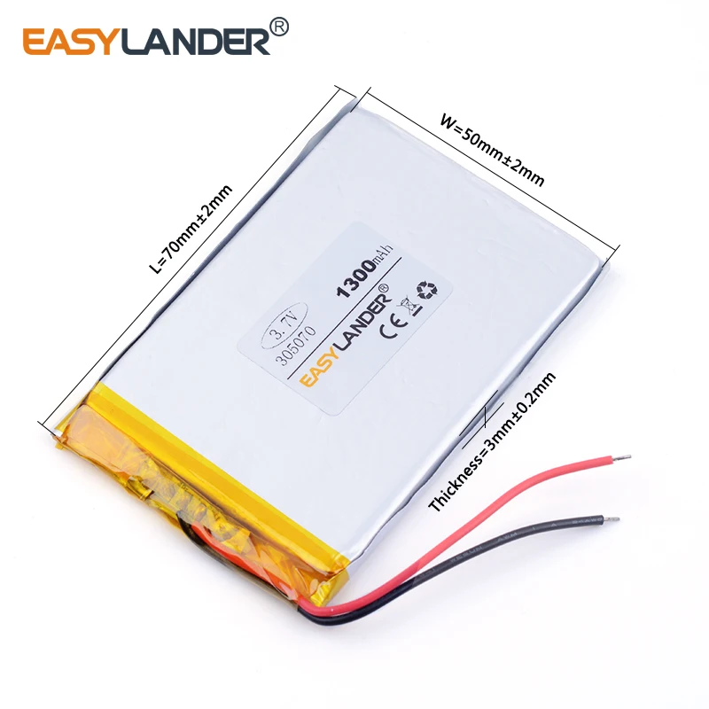 10pcs /Lot lithium Li ion polymer rechargeable battery rechargeable 305070 1300mAh For Mp3 MP4 mobile video game PAD E-books