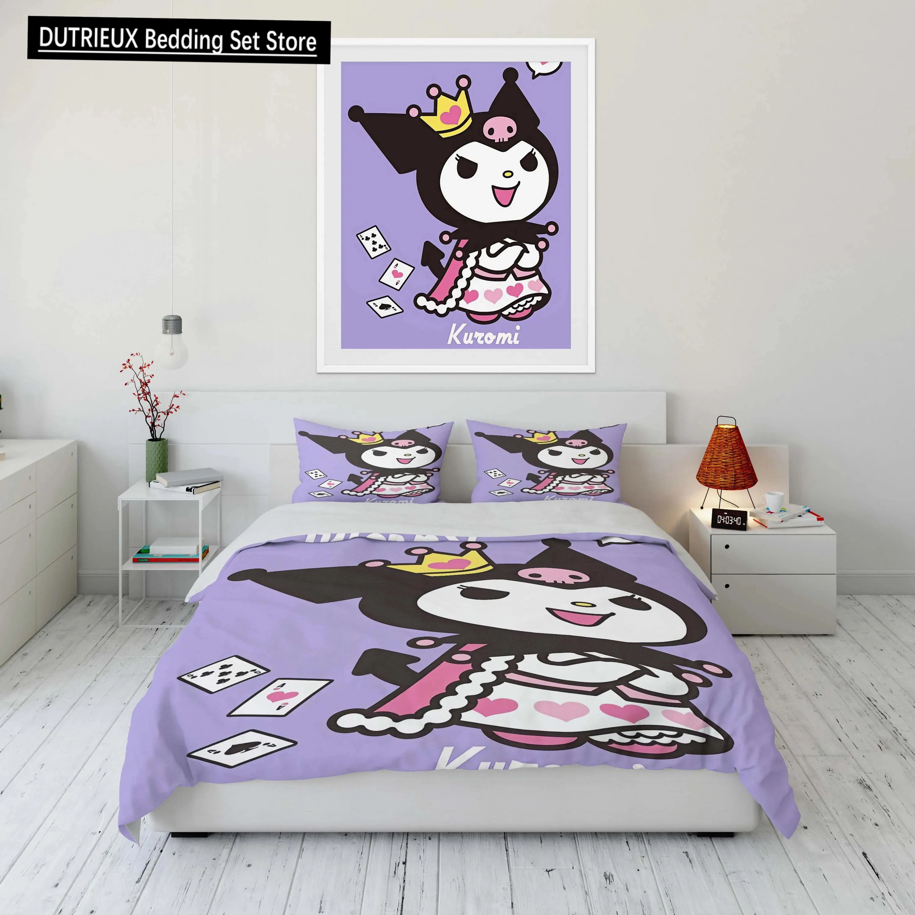 

10 Size Kawaii Sanrio Kuromi Printed Bedding Set Duvet Cover 1 Duvet Cover 2 Pillowcases Adult and Children Bedding Set Luxury