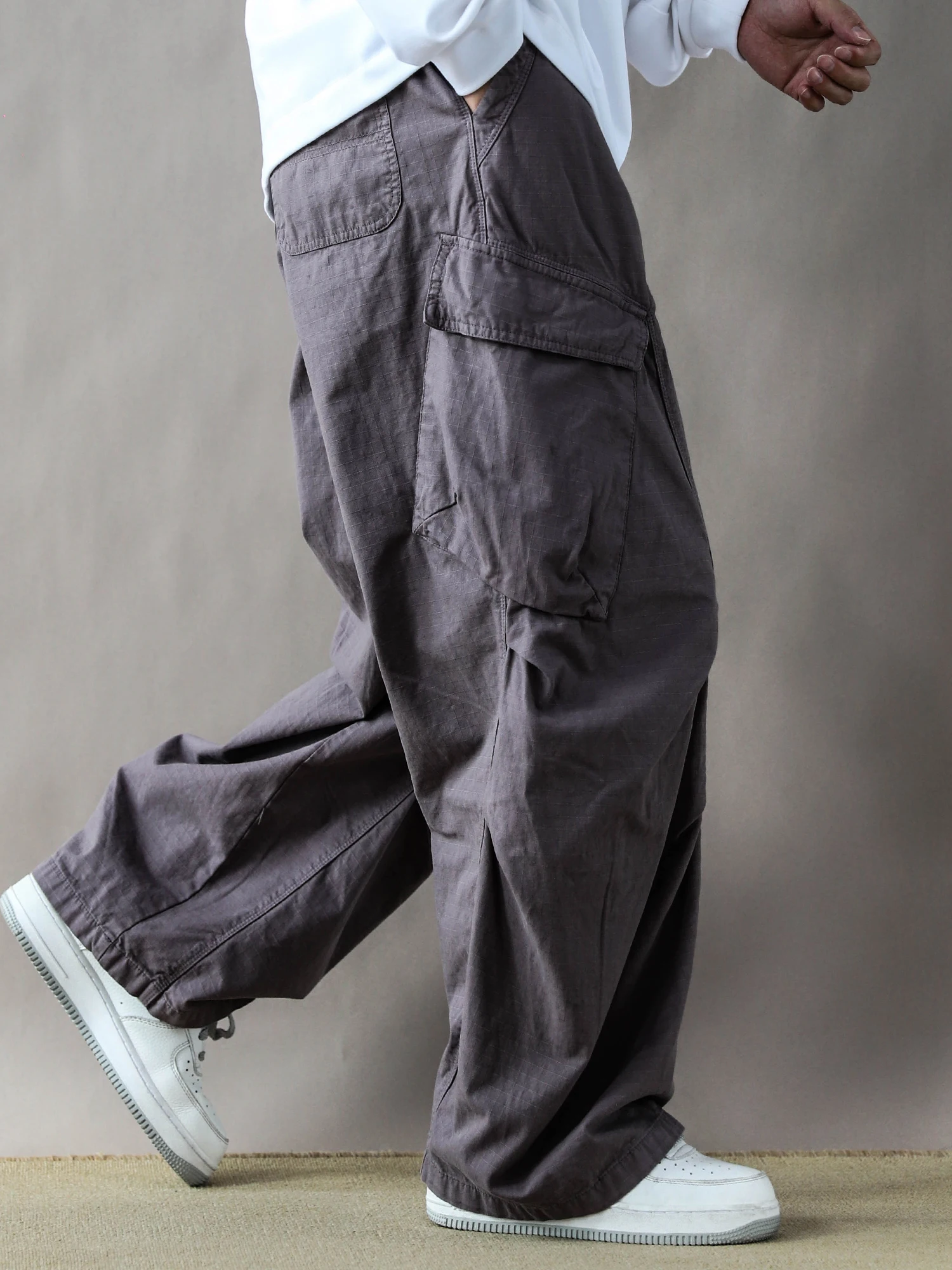 

American Retro Work Pants Men's Loose Casual Straight Leg mid Waist Long Purple Cotton Trousers for Spring Autumn