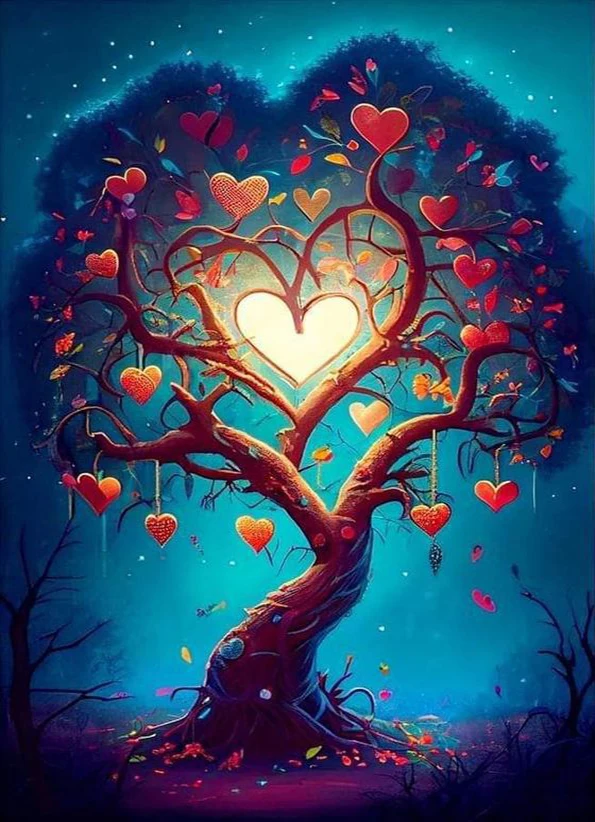 JMINE Div 5D magic colorful heart love family tree Full Diamond Painting cross stitch kits art heart 3D paint by diamonds