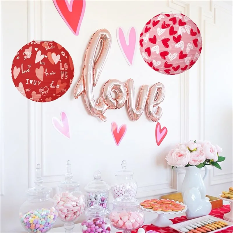 Linternas de papel colgantes para el Día de San Valentín, linternas redondas de papel con forma de corazón de amor, decoraciones para el Día de San Valentín para fiesta de boda de aniversario